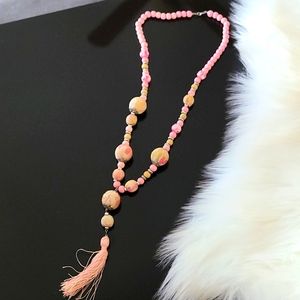 Pink beaded long necklace
